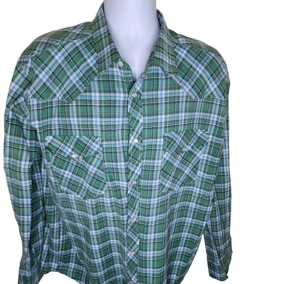 North Wood Long Sleeve Pearl Button Down Plain Mens Shirt Size XL Green - Picture 2 of 6